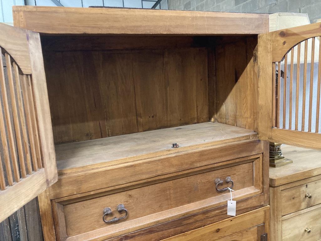 A Continental pine four door hutch cabinet, width 98cm, depth 46cm, height 175cm